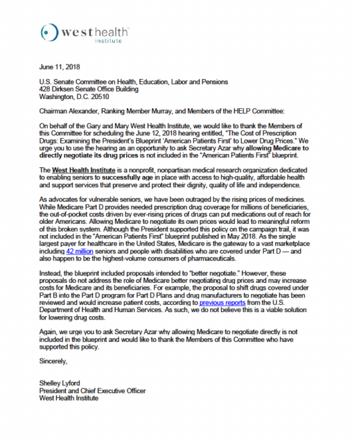Letter to HELP on Medicare Negotiation June 2018